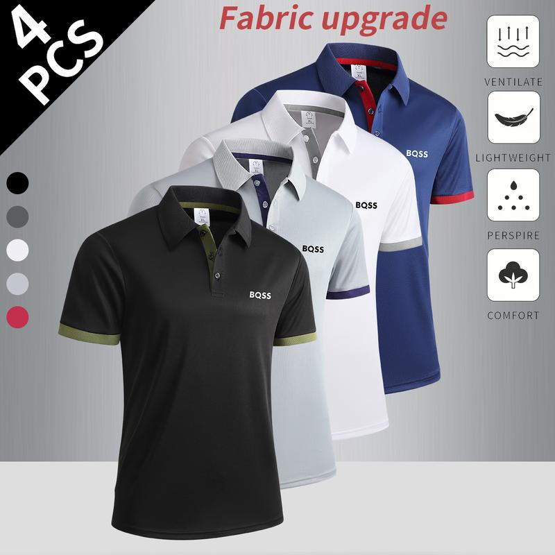 4-Pack summer new men's short-sleeved t-shirt polo shirt solid color light board leisure sports travel vacation outdoor camping men's polo shirt golf bottoming shirt