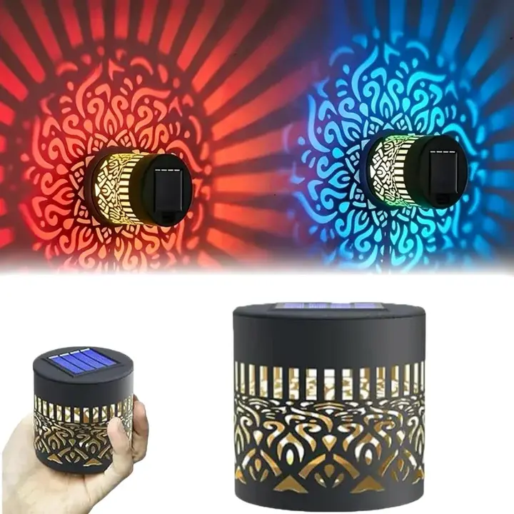 2/4 Packs Solar RGB Mandala Projection Fence Lights, Waterproof Sturdy Metal Lantern Wall Lights, Solar Powered Outdoor Deck Step Lights for Garden, Patio, Backyard, Courtyard, Fence, Holiday Decor