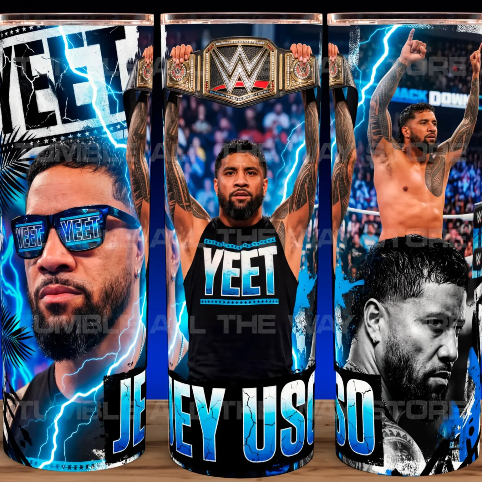 Jey Uso Main Event Wrestling Yeet Cup Mug Tumbler 20oz Stainless Steel Tumbler with Slide Closure Lid, Reusable Plastic Straw, Handmade Design - Drinkware