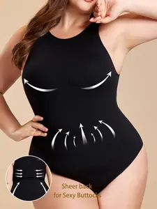 [Plus Size] Solid Color Seamless Breathable Shapewear Bodysuit, Tummy Control Butt Lifting Shaper, Women's Shapewear Underwear for Daily Wear