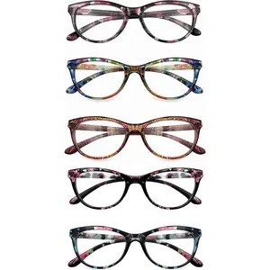5 Pack Ladies Reading Glasses Blue Light Blocking Spring Hinge Fashion  Print Eyeglasses for Women