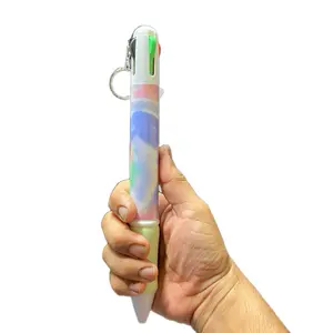 Unicorn Academy Giant Multicolored 10 Inch Long Pen with 4 Retractable Color Inks Black Blue Green Red Medium Tipped Ballpoint Pen for Kids and Personal Collection