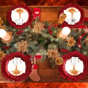 10pcs 13inch/33cm plastic round red Party Chargers Large Plates & Platters Great for Elegant Party's Weddings christmas birthday Tableware Great for Serving dish Gold,table setting for any occasions,non food contact