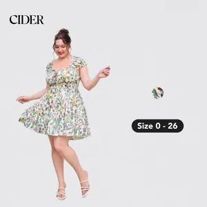 Cider [size 0-26] Square Neck Floral Lettuce Trim Ruffle Mini Dress