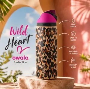 Owala FreeSip 32 oz Wild At Heart – Leopard Print Insulated Water Bottle | Leak-Proof & Stylish Hydration