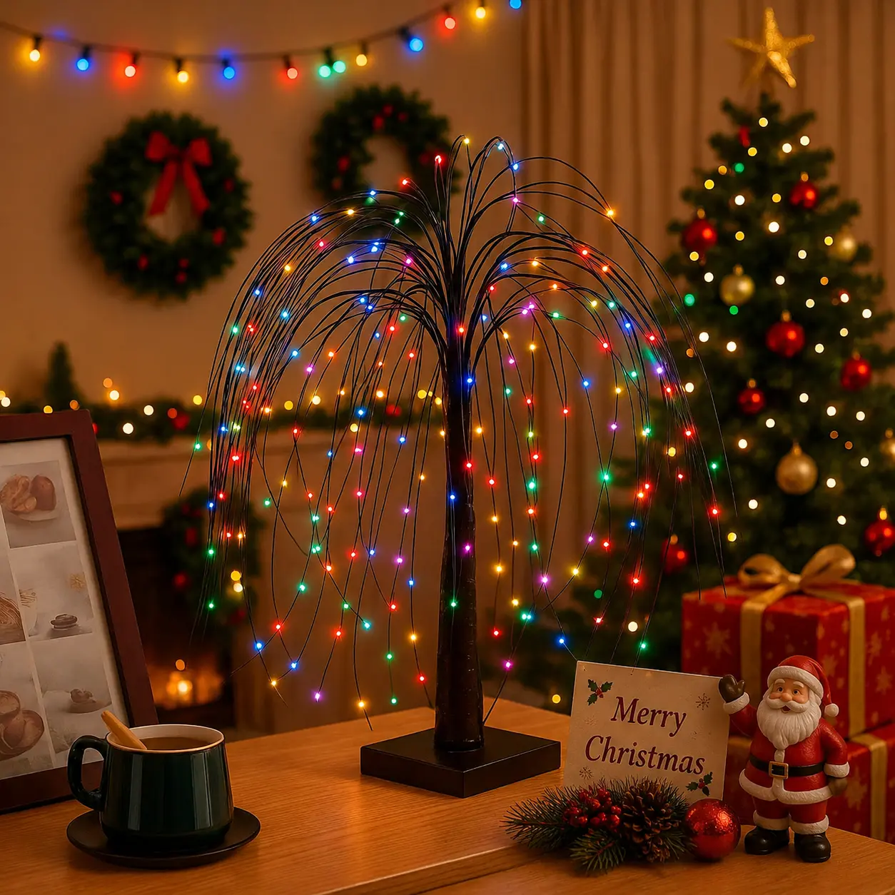 willow tree lights,192 LED willow tree lamp,christmas willow tree decorations,halloween horror desktop decor,usb battery table lights,indoor party decor,christmas festive display,halloween tabletop ornaments,spooky holiday decor