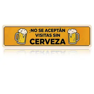 16x4 Inch Aluminum-Based "No Se Aceptan Visitas Sin Cerveza" Home Sign, Funny Spanish Bar Wall Decor, Retro Whimsical Men's Room Decor for Apartment Decorating