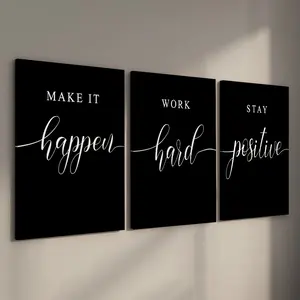 3 Counts Wood Framed Canvas Modern Inspirational Quotes Office Wall Art, Ready To Hang, Motivational Poster, Positive Sayings Office Wall Decor, Inspirational Prints, Artwork Wall Painting For Gift, Wall Decor for Workspace, Office, Bedroom, Living Room