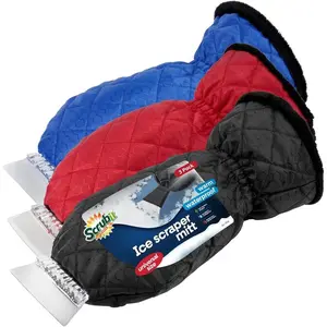 SCRUBIT [3 Pack Ice Scraper with Glove Car Scraper Snow Brush (Black, Blue, Red)