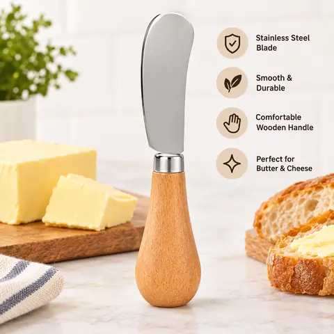 2 Counts, Butter Spreader Knife with Acacia Wooden Handle and Beveled Stainless Steel Blade, for Cutting Butter Fruit Spreading Jam Cheese for Home Kitchen Daily Use