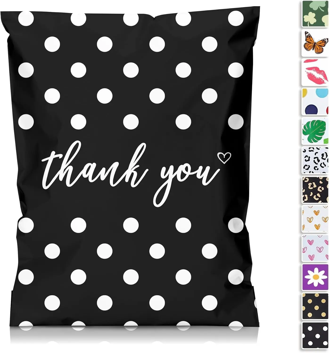 Thank You Poly Mailer 10x13 25 Pack - Shipping Bags for Clothing, Strong Thick and Self Adhesive Shipping Envelopes - Cute Packaging Bags for Small Business - White Polka Dots