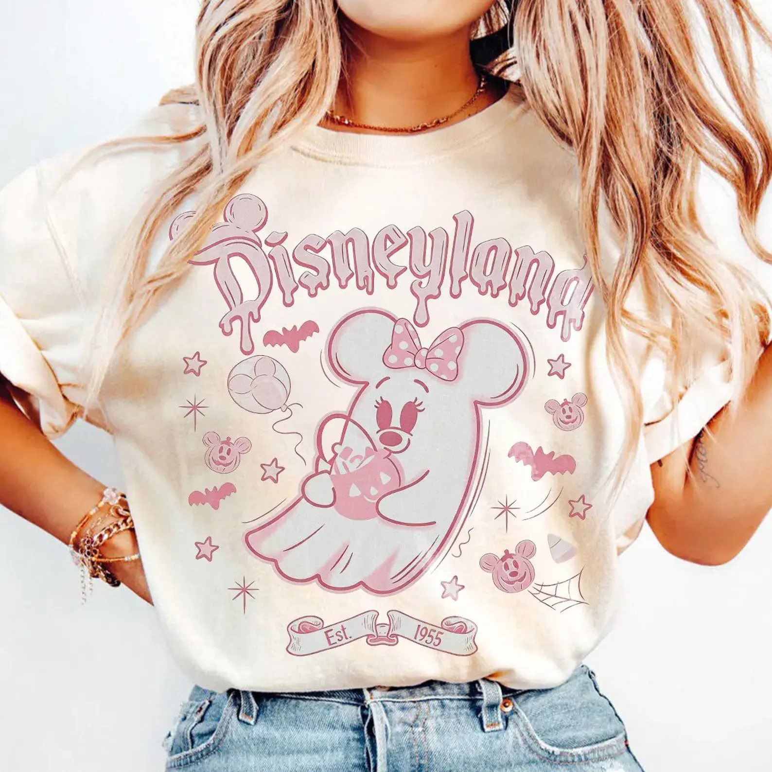 Minnie Pink Ghost Halloween Shirt, Retro WDW Est 1955 Tee, Girly Spooky Season WDW Family Girls Trip Matching