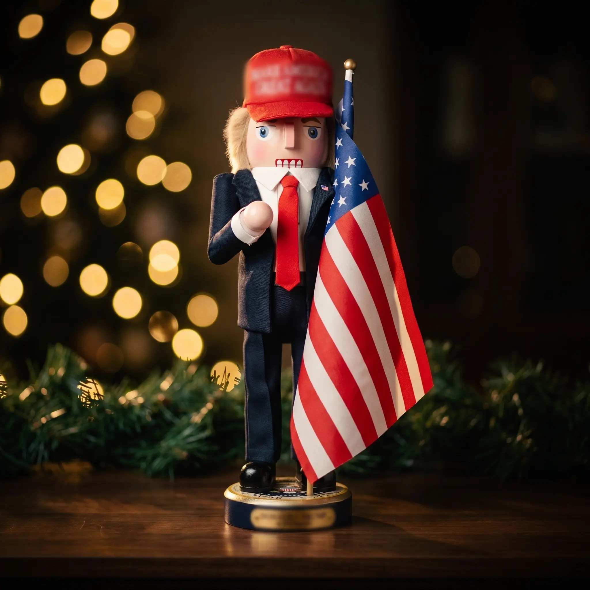 America Nutcracker Collectible Hand-Finished Christmas Figure with Embroidered Cap, Flag & Seal Base, Holiday Mantel Decor Gift