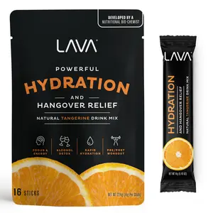 LAVA Rapid Hydration & Hangover Relief Electrolyte Powder Drink Mix (16-Pack); Tangerine | Natural, Low Sugar, Gluten Free, Non-Gmo. Beverage Mixer.