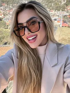 Vintage Geometric Frame Sunglasses, Trendy Casual Sunglasses for Women, Fashion Accessories for Everyday Use and Outdoor Activities