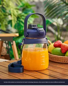 Ton-ton Cup Juicing Bucket 10-Blade Portable Large-Capacity Multi-Electric Function Fruit & Vegetable Juicer with Double Lid & Shoulder Strap Dark Blue