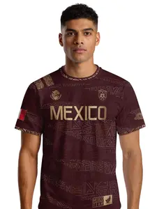 Mexico Soccer Jersey Burgundy Color Aztec Design, Fitted Short Sleeve All Season Wear, Perfect for Sports Fans