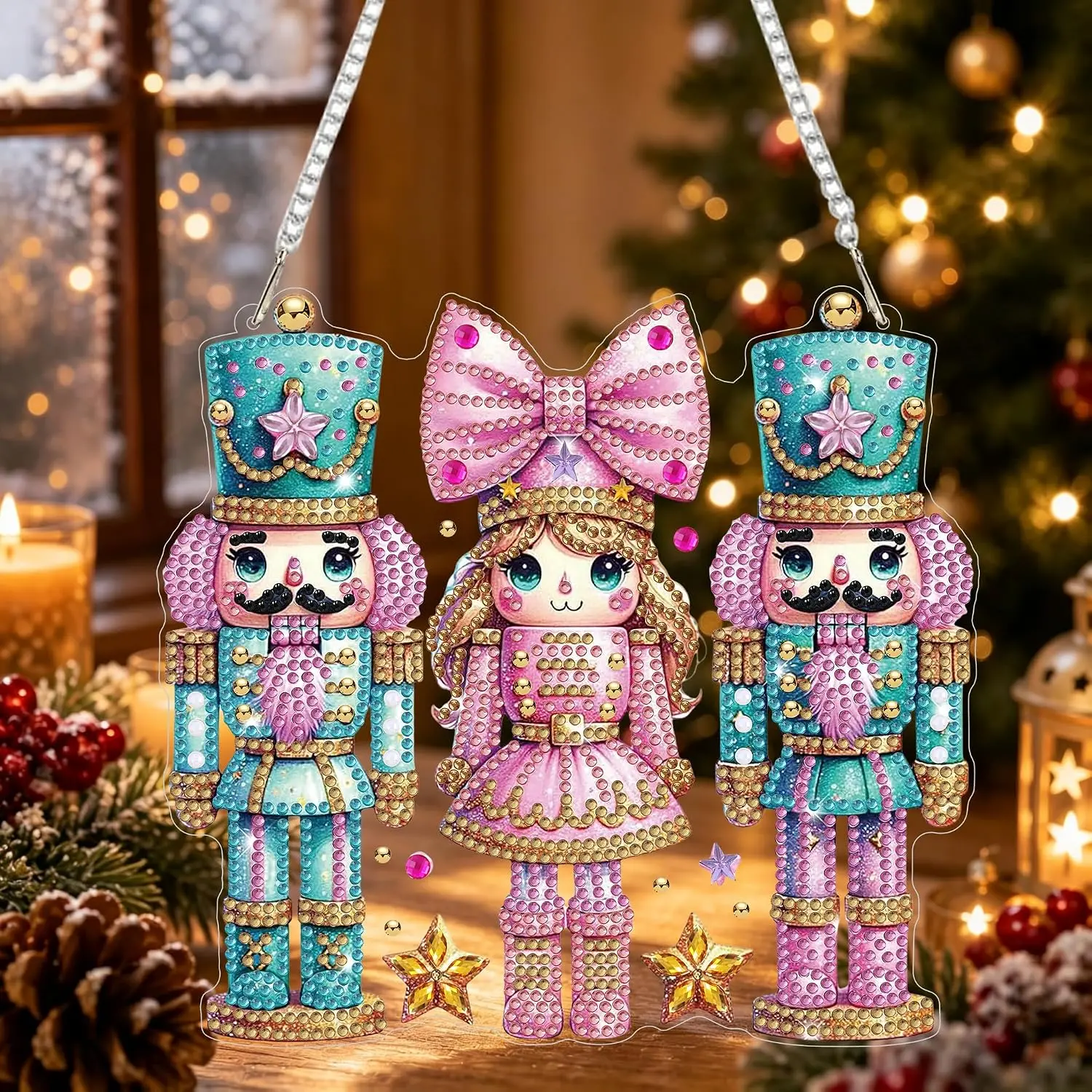 5D DIY Diamond Painting Hanging Ornament, Christmas Nutcracker Doll Pendant, Xmas Tree Hanging Decoration, Holiday Handmade Gem Art Craft for Kids Adults,familyfun