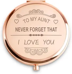 Gifts for Aunt, Unique Aunt Gifts from Niece Nephew, Sentimental Mothers Day Birthday Gifts for Aunt Auntie, Engraved Compact Mirror, Rose