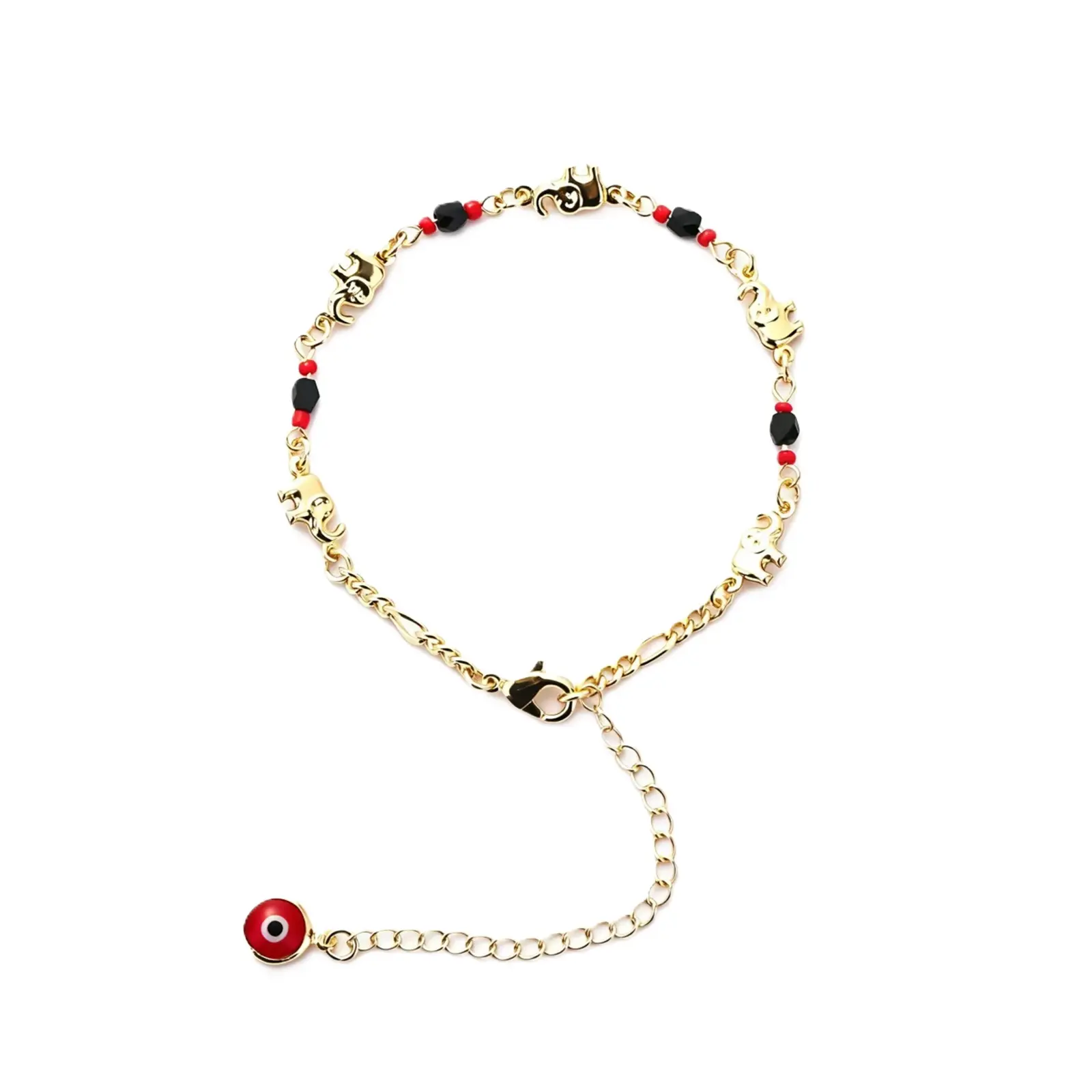 Trendytry 14K Gold-Plated Anklet for Women, Evil Eye Elephant Good Luck Charm, Adjustable Length, Versatile Beach Vacation Accessory, Gift Box Set