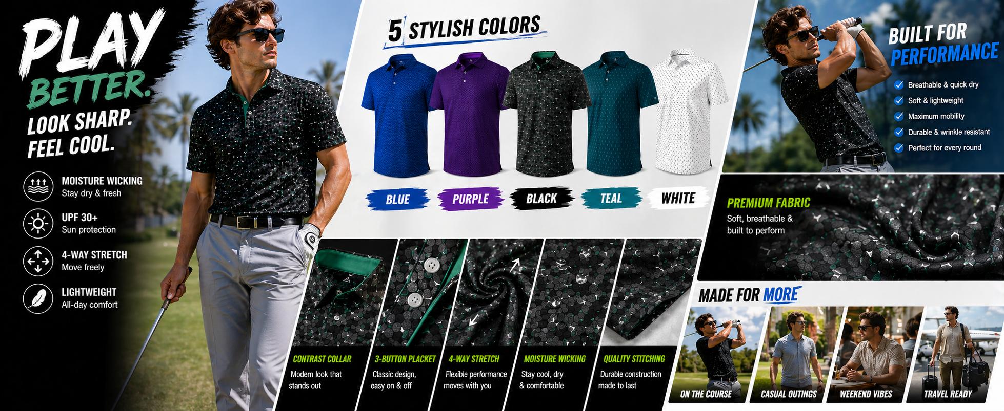 ZITY Men's Golf Shirts Short Sleeve Moisture Wicking Performance Print Patterns Casual Collared Golf Polo Shirt for Men ZITY Men's Golf Shirts Short Sleeve Moisture Wicking Performance Print Patterns Casual Collared Golf Polo Shirt for Men