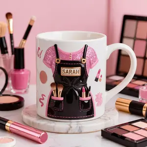 Personalized Makeup Artist Mug Custom Name Beauty Coffee Cup 2D Printed 3D Effect Ceramic Mug with Pink Cosmetic Design for Cosmetologist Women Birthday Mother’s Day Gift Idea Coffee mugs, ceramic mugs, custom mugs, printed mugs, gift mugs, everyday mugs
