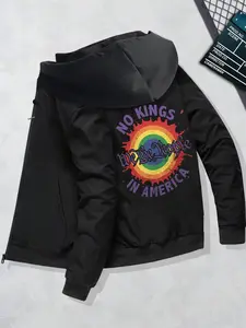 Men's Fall Winter Long Sleeve Fitted Hoodie, American King Rainbow, Lgbtq Pride, Patriotic Protest Graphic, Zipper Front, Casual Sportswear, Patriotism