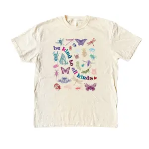 Be Kind To All Kinds Line Art Beetles Bugs and Butterflies T-Shirt, Kindness Shirt, Be Kind Tee, Inspirational Shirt, Retro 90s Shirt-  Unisex S-3XL - Menswear & Womenswear - Streetwear Tops - Casual Cotton Crewneck Shortsleeve Tshirt Graphic