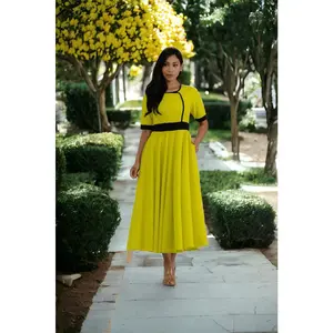 Chartreuse Contrast Trim Dress