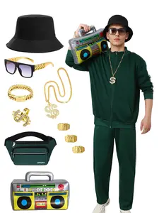 "Asuaxy" Men 80s & 90s Hip Hop Tracksuit Outfit Halloween Retro Rapper Costume Track Suit Windbreaker for Themed Party