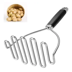 Potato Masher, Large Heavy Duty Stainless Steel Mashed Potato Masher Kitchen Tool, Professional Metal Wire Smasher for Bean, Avocado, Vegetable-10.24 inch （Silver）