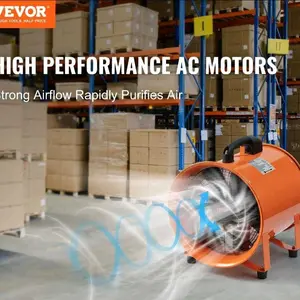 VEVOR Portable Ventilator,  12 inch Heavy Duty Cylinder Fan with 16.4ft Duct Hose, 585W Strong Shop Exhaust Blower 3198CFM, Industrial Utility Blower for Sucking Dust, Smoke, Smoke Home/Workplace，High Velocity, Low Noise