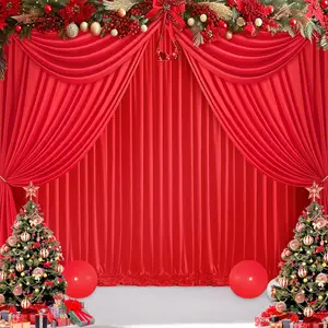 12 Panels 5ft x 10ft Red Backdrop Curtains for Parties Polyester Photography Drapes Christmas Stage Wedding Decorations Wall Draping Wrinkle-Free Fabric