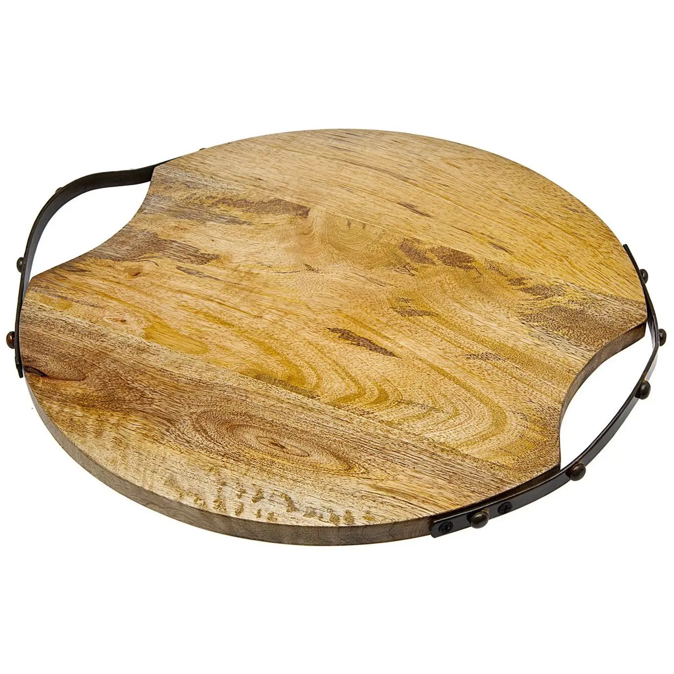 Godinger Large Round Wood Handled Tray