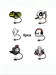 6pcs Cute Cartoon Silicone Straw Covers Set, Fits 30 & 40oz Rambler Cups, Tumbler, Reusable Dustproof Straws, Halloween Gift Idea