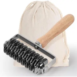Stainless Steel Lattice Dough Cutter with Wood Handle, Professional Lattice Pastry Crust Roller Cutter, Time-Saver Household Cutting Tool for Pie Bread Beef Wellington Pizza