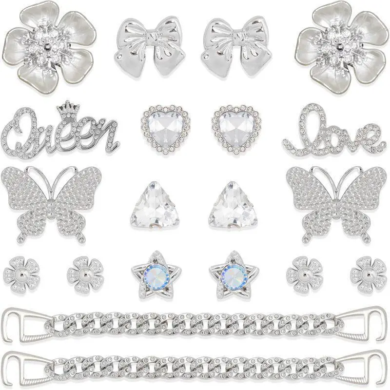 Women's Footwear DIY Decoration Charm Chains Set - 18/20/22/24-Piece Accessories with Butterfly, Flower, Pearl, Rhinestone Bling for Aesthetic Styling, Party Gifting Shoe Embellishments