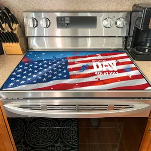 1PC heat insulation pad Waving American Flag & Streamers Felt Heat Resistant Mat - Non-Slip Washable Dust-Proof Kitchen Decor Pad for Stove, Table, Washer, Fridge, Bathroom & Appliances