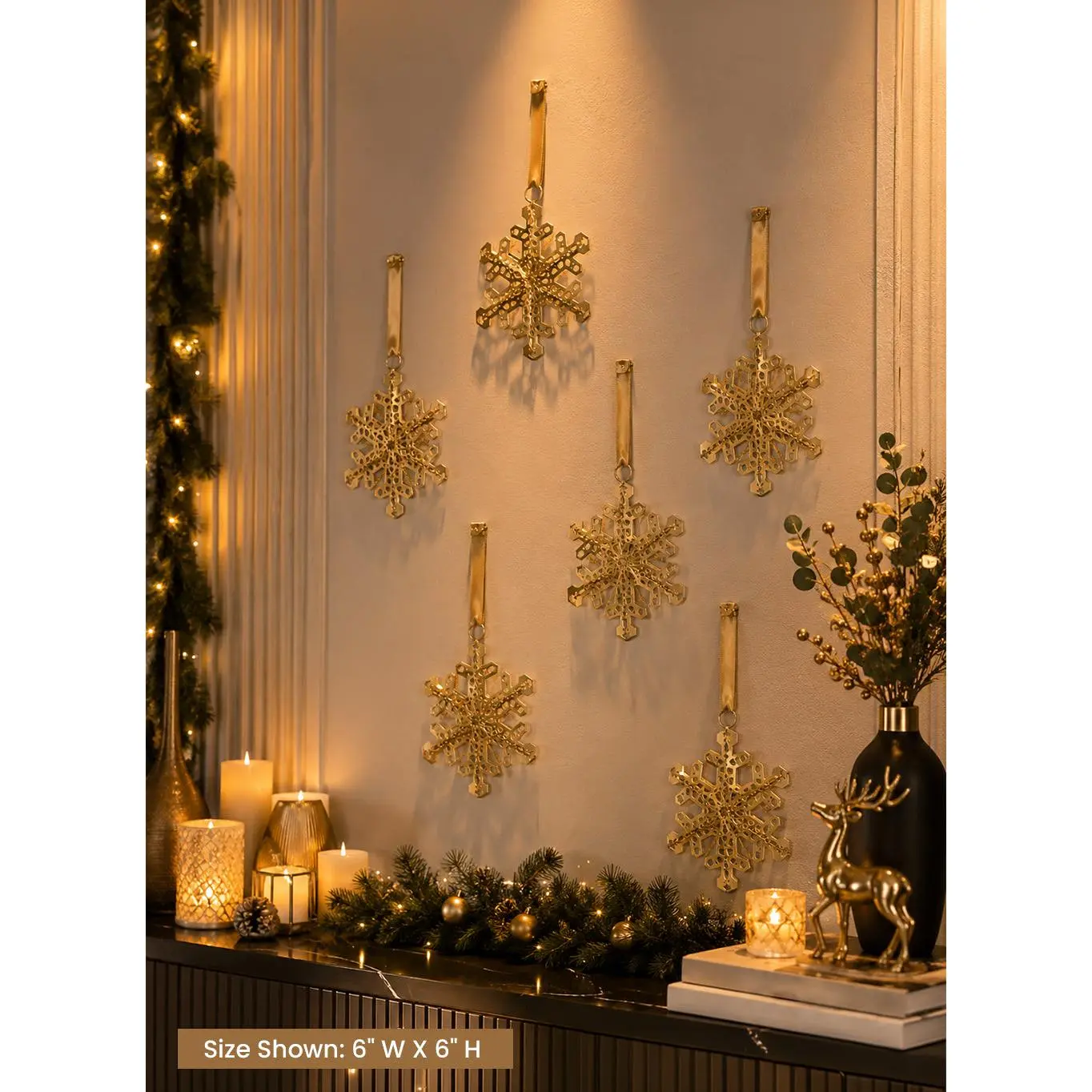 Champagne Gold Snowflake Ornament with Satin Ribbon, 6" Diameter, Pack of 4