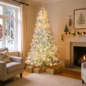 COSTWAY - Pre-Lit Artificial Christmas Tree with Snow Flocked Branch Tips-M