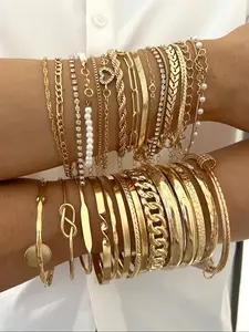 Women's Vintage Casual Minimalist Heart Cutout Chain Bracelet Set, Stackable Bracelets, Perfect Gift for All Seasons