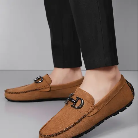 Men's Handmade Suede Slip-On Flat Loafers, Slip On Footwear, Rubber Sole Soft Lightweight Casual Driving Shoes, Walking Shoes