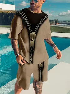 Men's Printed Short Sleeve T-Shirt and Shorts Set, Breathable Outdoor Casual Sportswear, Summer 3D Print, Perfect Father's Day Gift