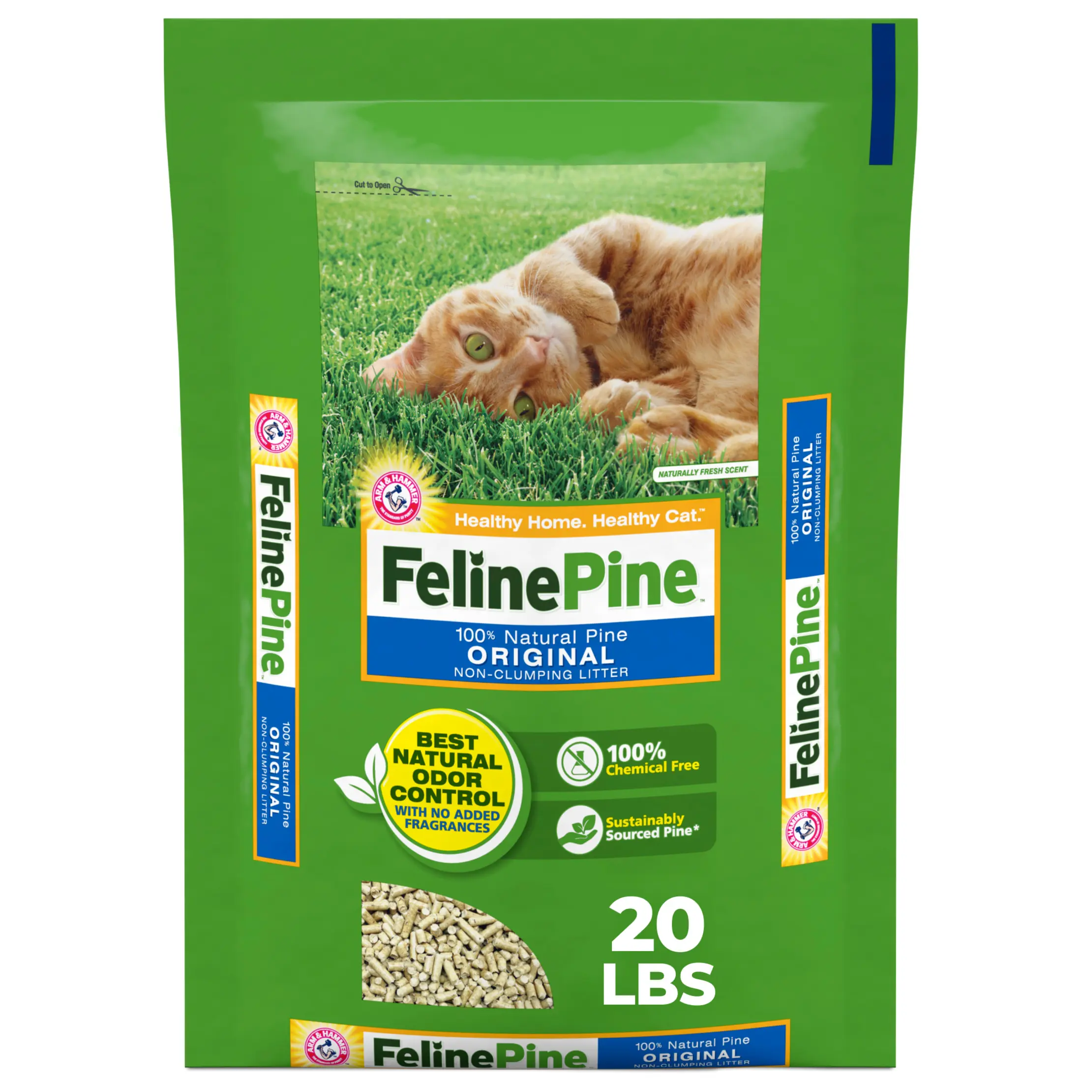 100% Natural Pine Cat Litter, Non-Clumping, Lightweight, Highly Absorbent, Natural Odor Control, No Added Fragrance, 20 lb