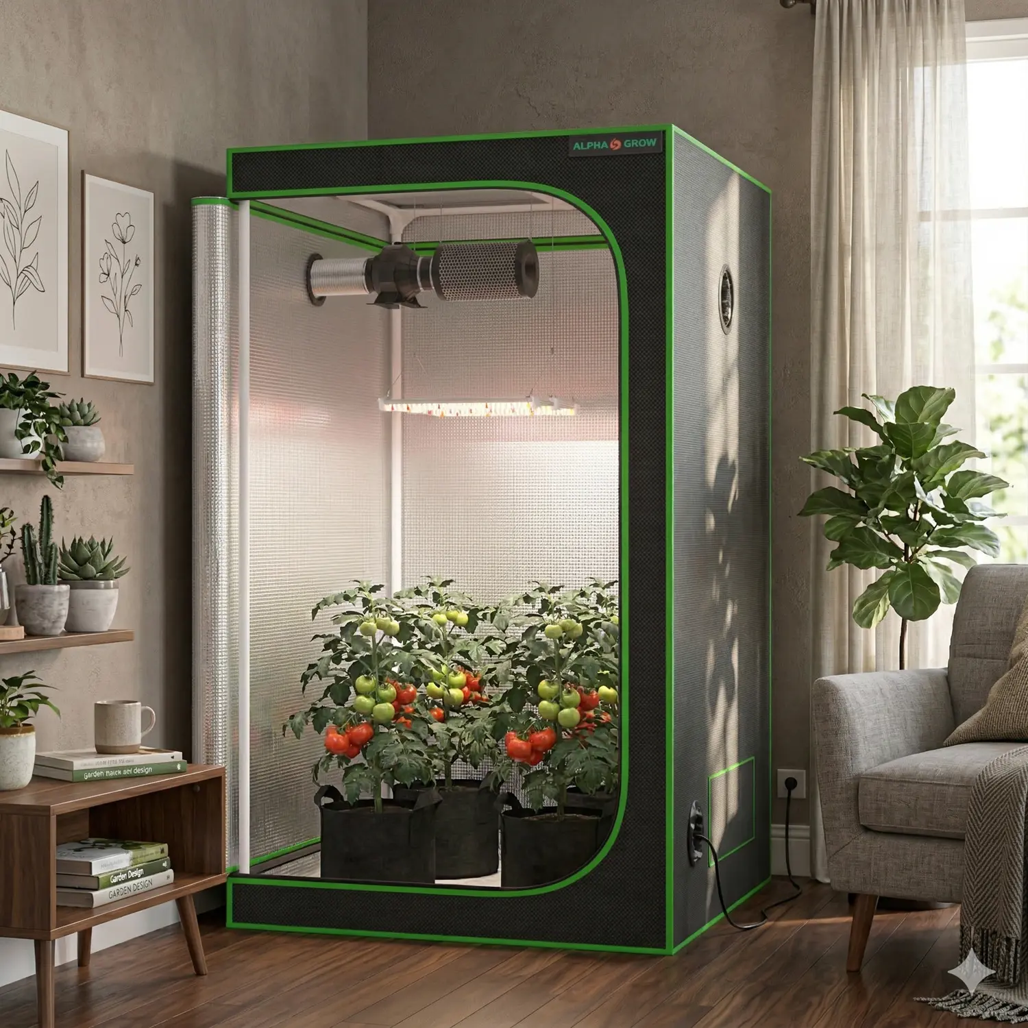 ALPHAGROW Complete Grow Tent Kit with 33W ABA Full Spectrum LED Grow Light, 4 Inch Inline Duct Fan Carbon Filter, 8FT Black or Silver Flexible Ducting, D-Door or Double-Door Indoor Greenhouse Tent for Plant Growing