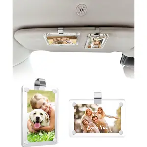 2Pcs Car Picture Holder for Visor Magnetic Picture Frame for 3 Inch Photos, Car Sun Visor Photo Holder with Strong Acrylic Magnet, Personalized Car Accessories with Clips for Easy Display