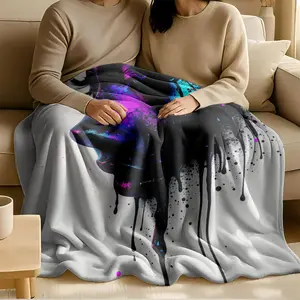 1 piece Color graffiti art trend themed flannel blanket - Super soft fluffy flannel sofa blanket, suitable for beds and sofas, all-season use, modern design, digital printing, 100% polyester material, machine washable, suitable for travel, camping