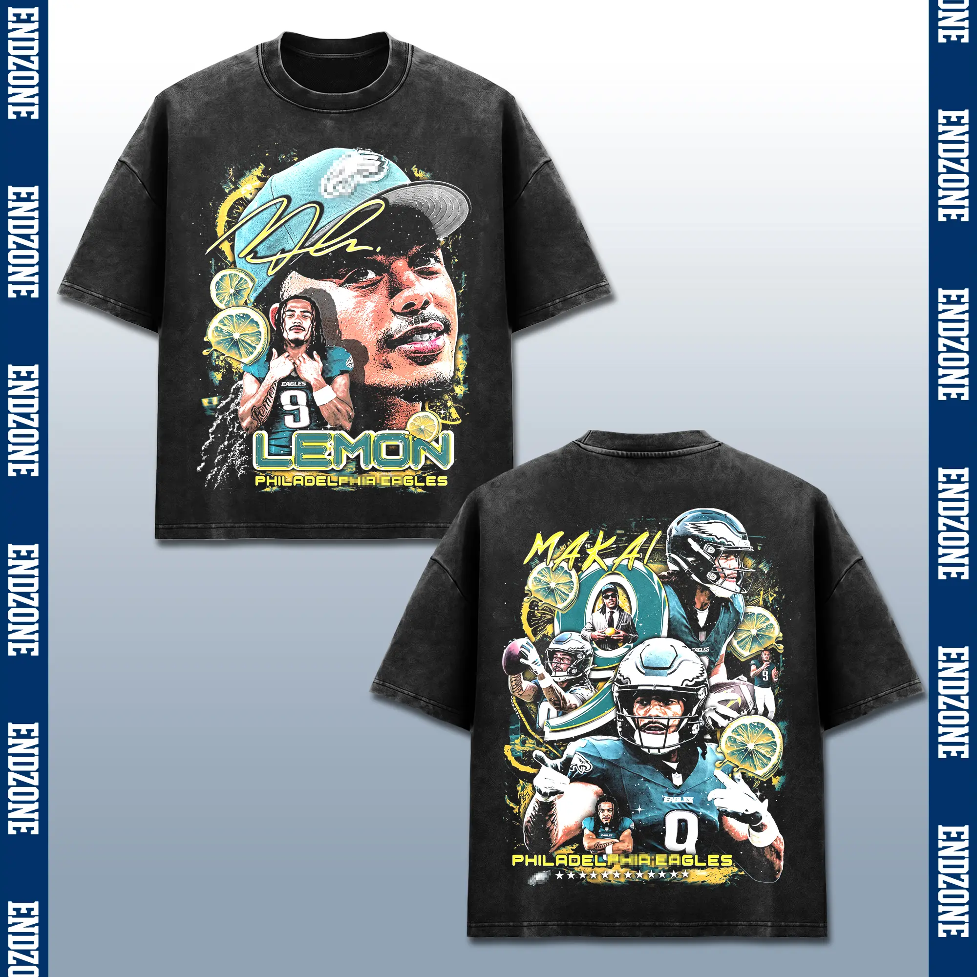 [Endzone] Makai Lemon Shirt, Eagles Team T-Shirt, ML 9 American Football Season 2026 Graphic Tee, Philly Wide Receiver Sports Merch, Vintage Washed Black T-Shirt, Heavyweight Oversized Game Day Fan Clothes, Football Champion Apparel
