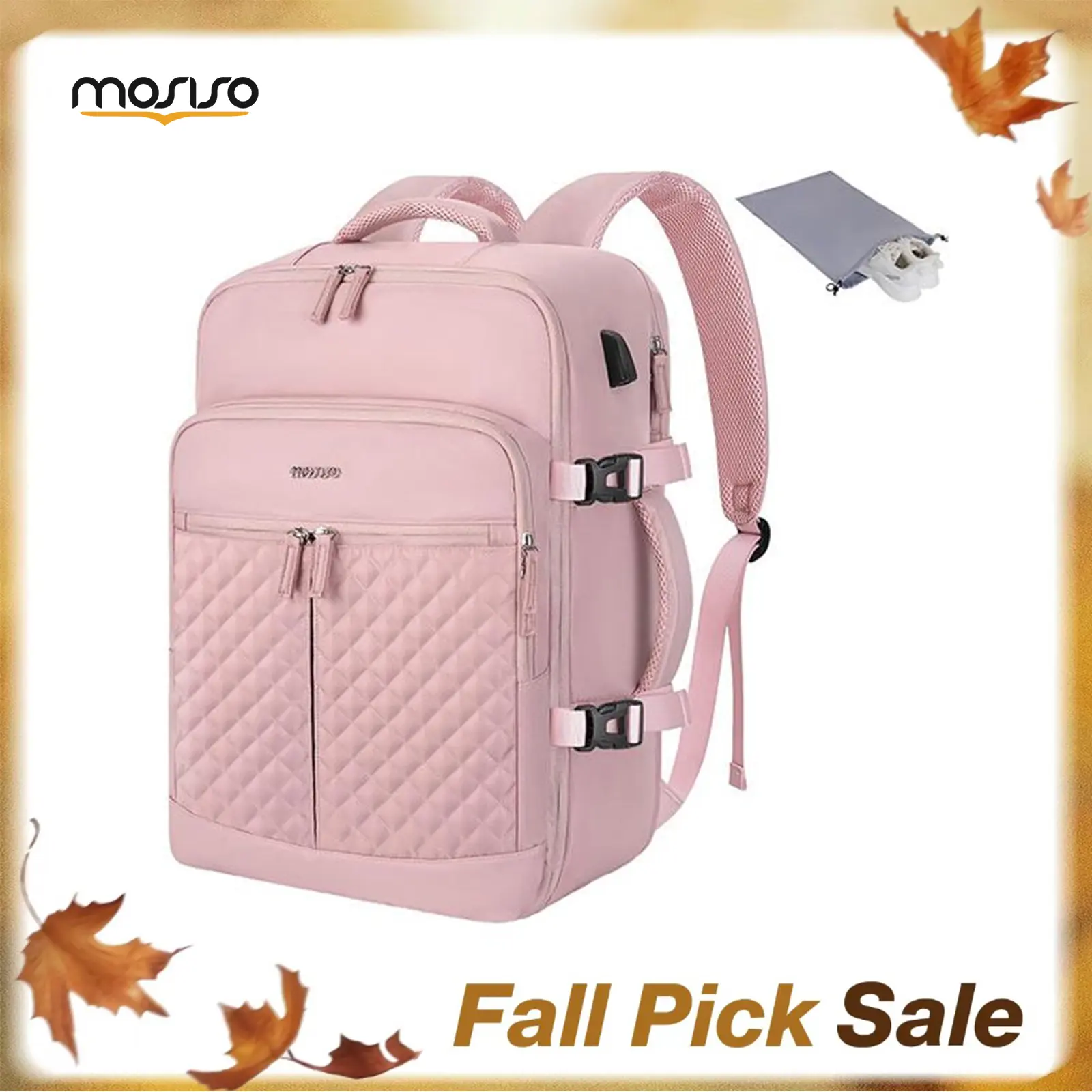 MOSISO Quilted Synthetic Travel Backpack for Adults, 40L Rhombus Polyester Airline Approved Carry On Luggage with USB Port, Multiple Handles, Hidden Passport Zip, Wet/Dry Zip Pockets, Fits 17.3-Inch Laptop
