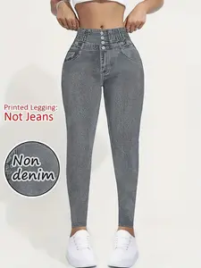 Women's Printed Leggings Non-Denim Fabric, High Waist Leggings, High Waisted Leggings, Single Piece Fashionable Tight-Fitting Pants, Casual Daily Wear & Gym Workout Apparel